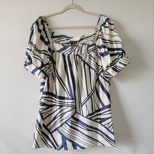 NWT Spense Womens White Goemetric Puff Sleeve Square Neck Blouse Top Size XL